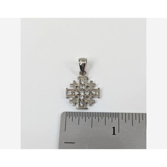 Vintage Jerusalem Cross Pendant 925 Silver Plated Rhinestones Crusader Christian - Picture 11 of 11